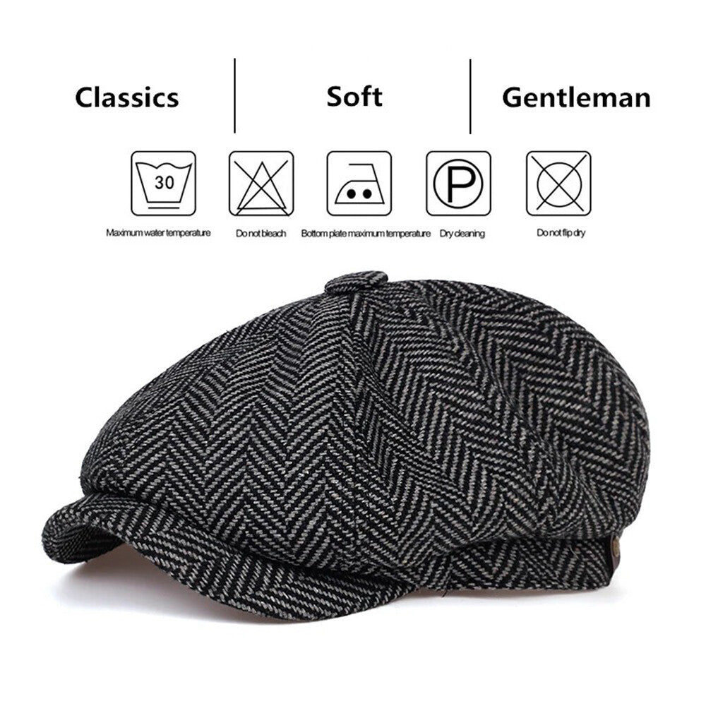 Newsboy Hat Flat Cap Driver Herringbone Tweed Plain Wool Baker Boy Classic Golf
