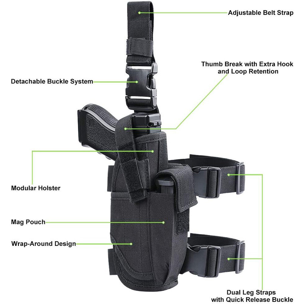 Tactical Holster Adjustable Pistol Gun Drop Leg Thigh Magazine Pouch Right Hand