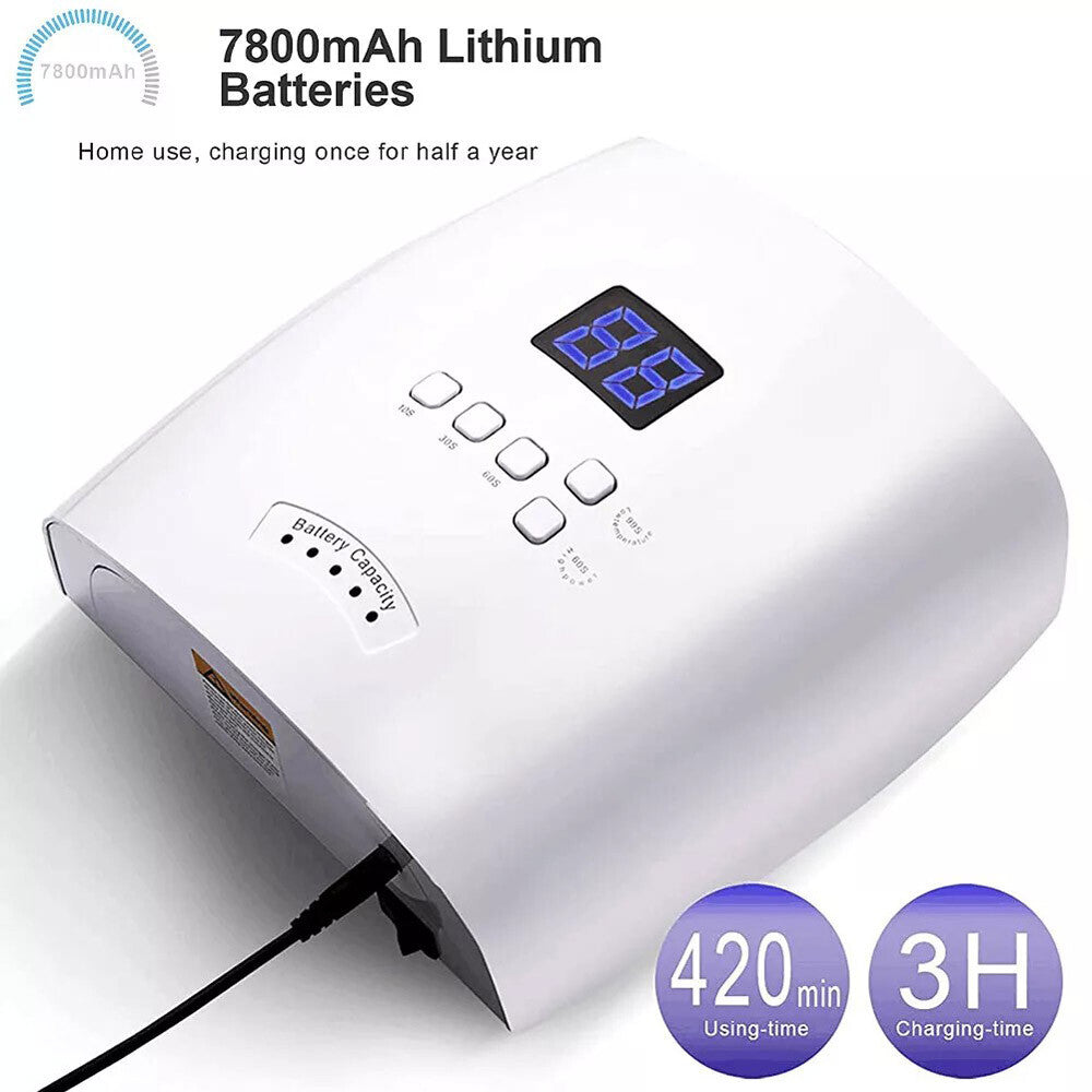 White 48W Cordless Wireless Rechargeable LED/UV Nail Lamp Gel Polish Nail Dryer