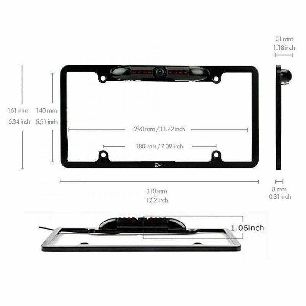 Backup Camera US License Plate Metal Frame Rear View CMOS HD LED Night Vision