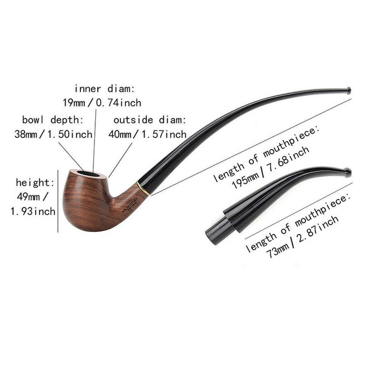Rosewood Churchwarden Gandalf Pipe Long Stem Bent Tobacco Pipe with Accessories