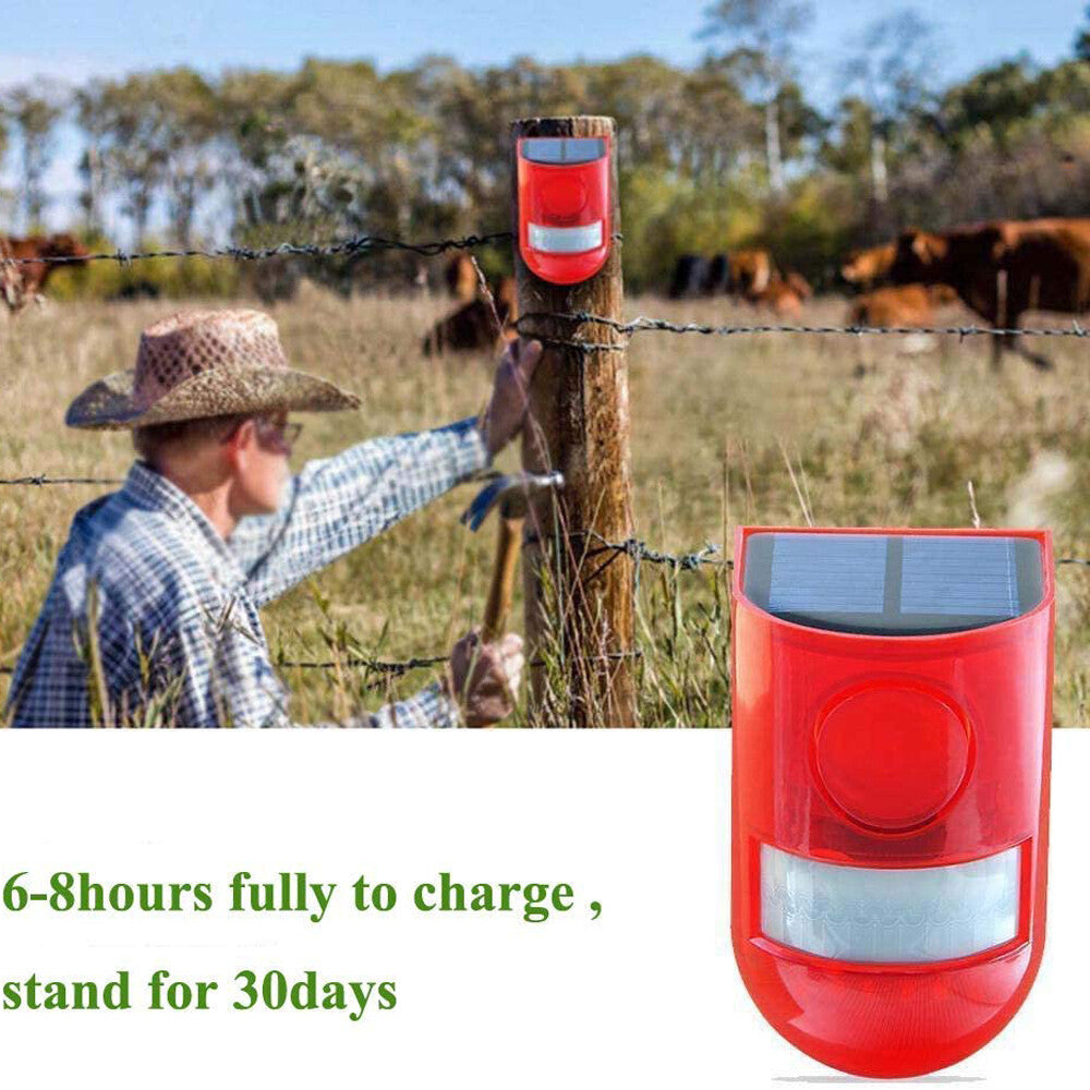 Solar Alarm LED Light Solar Strobe Light Wireless Motion Sensor Detector Outdoor