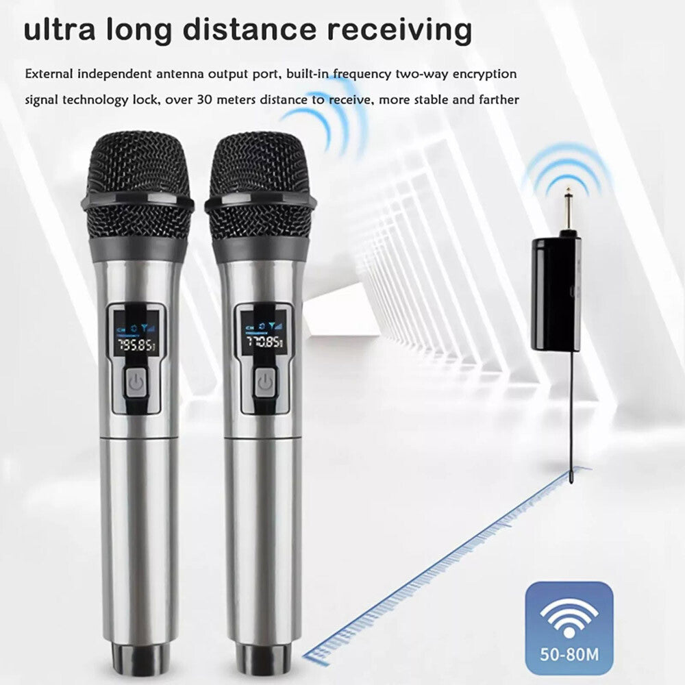 Pro UHF Wireless Microphone System Set Dual Handheld Rechargeable Karaoke Party