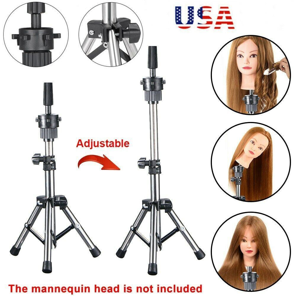 Wig Holder Stand Adjustable Tripod Manikin Mannequin Head Hairdressing Training
