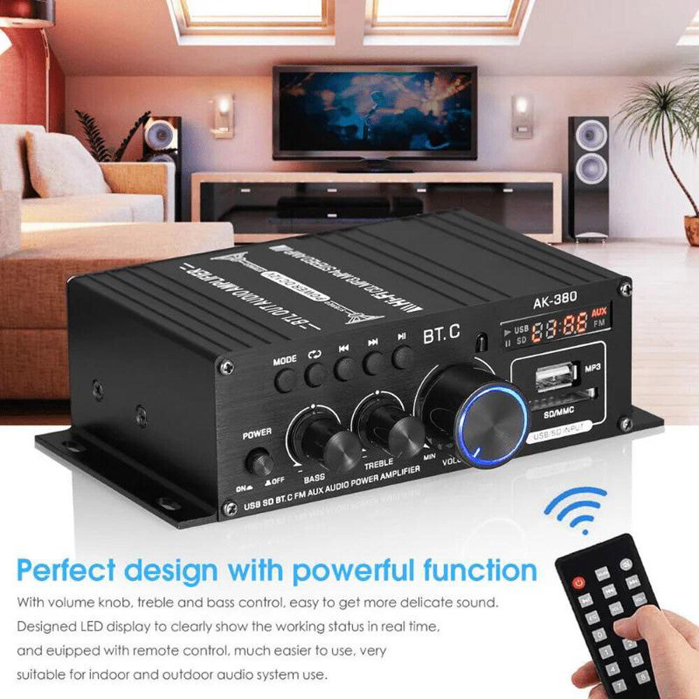 800W 2Channel Bluetooth Mini HIFI Power Audio Stereo Amp Home Car Amplifier FM