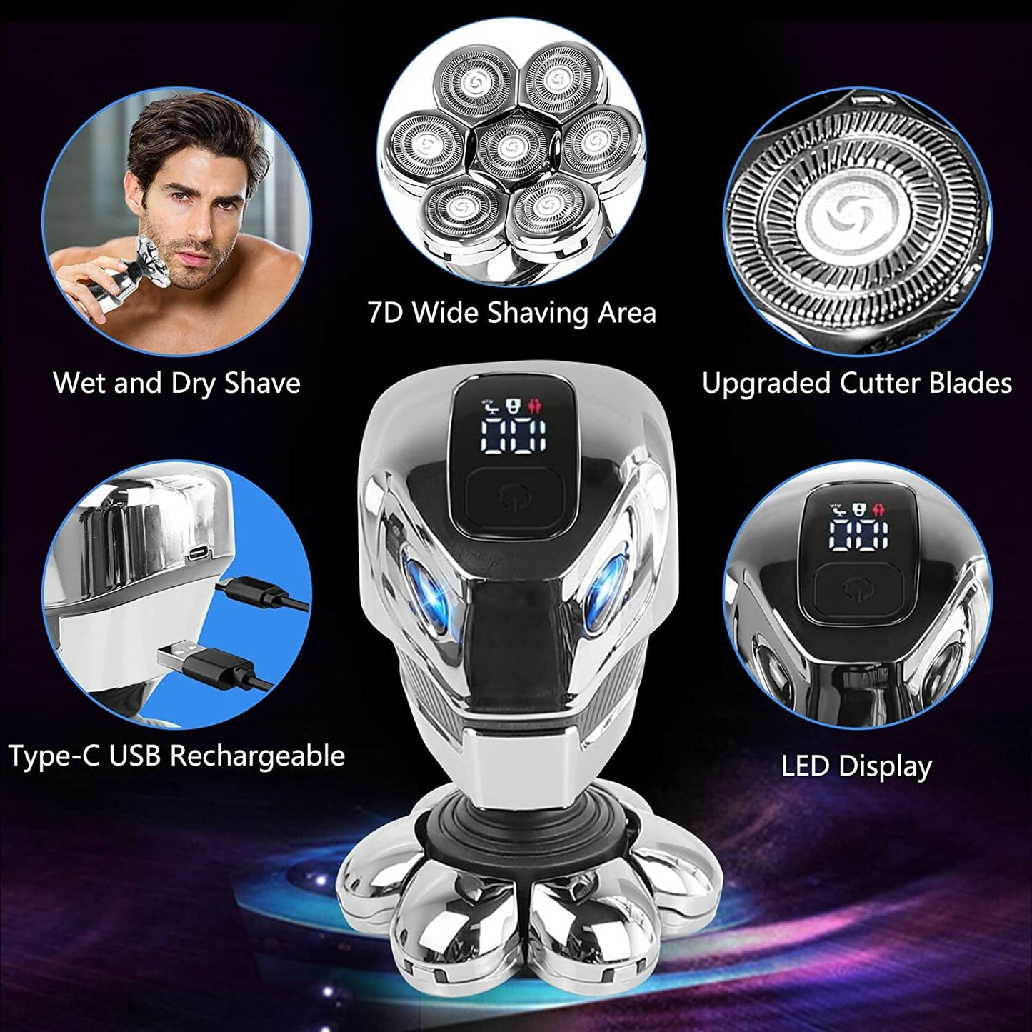 Men'S Razor Rotary Waterproof Electric Shaver Pop-Up Trimmer Wet Dry Cordless US