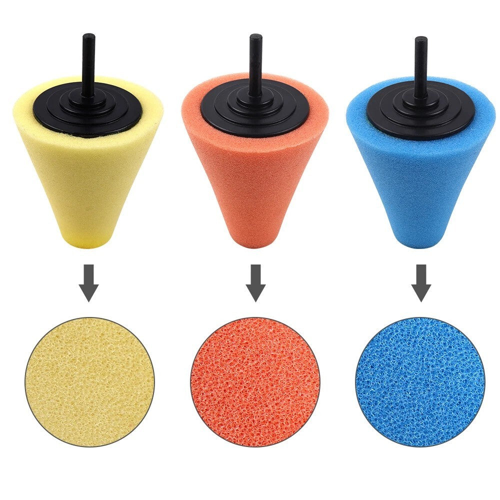 4" Foam Drill Polishing Cone Ball Pads Kit Car Hub Waxing Buffing Wheel Polisher