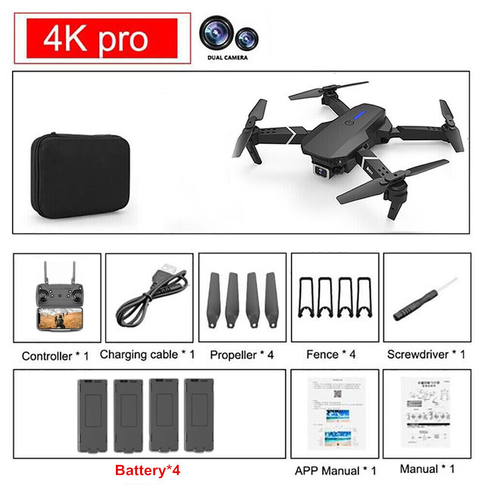 RC Drone with 4K HD Dual Camera Wifi FPV Foldable Quadcopter + 4 Battery 2023 US