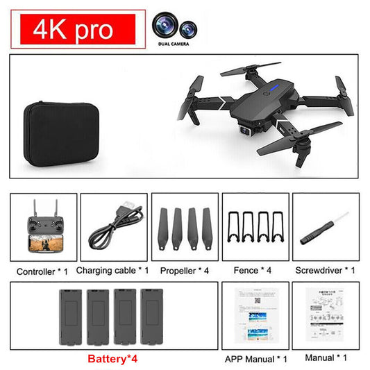 RC Drone with 4K HD Dual Camera Wifi FPV Foldable Quadcopter + 4 Battery 2023 US