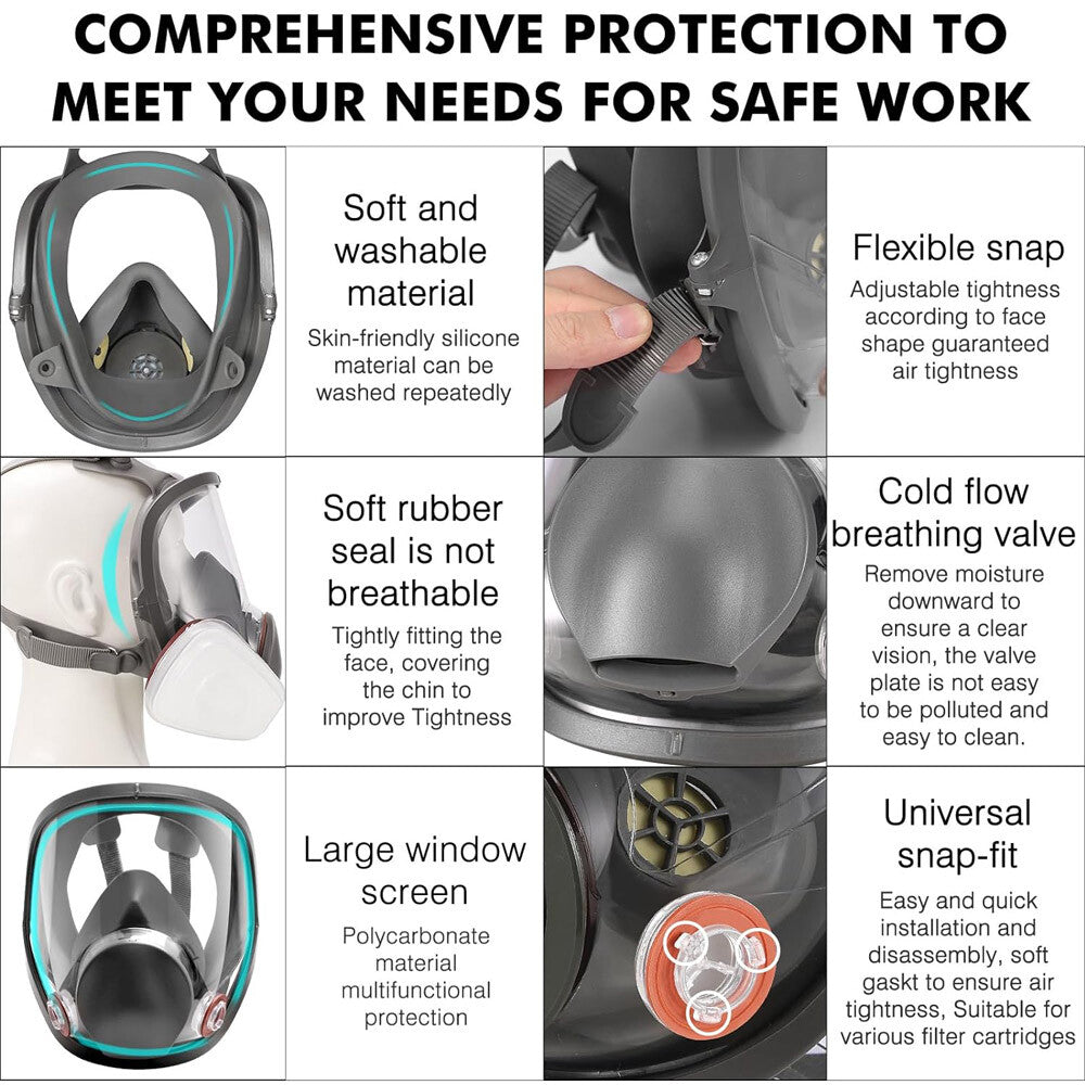 Full Face Gas Mask Painting Spraying Respirator W/Filters for 6800 Facepiece US