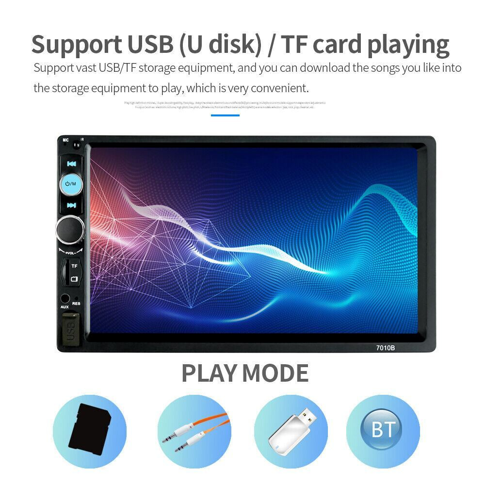 7" Double 2 DIN Car MP5 Player Bluetooth Touch Screen Stereo Radio with Camera