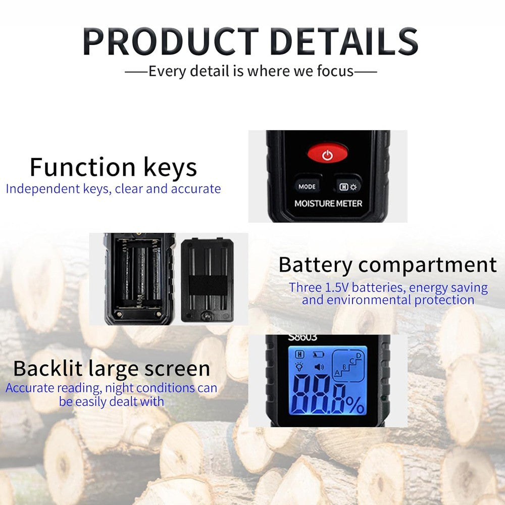 Wood Moisture Meter LCD Digital Two Pins 0-99.9% Hygrometer Timber Damp Detector