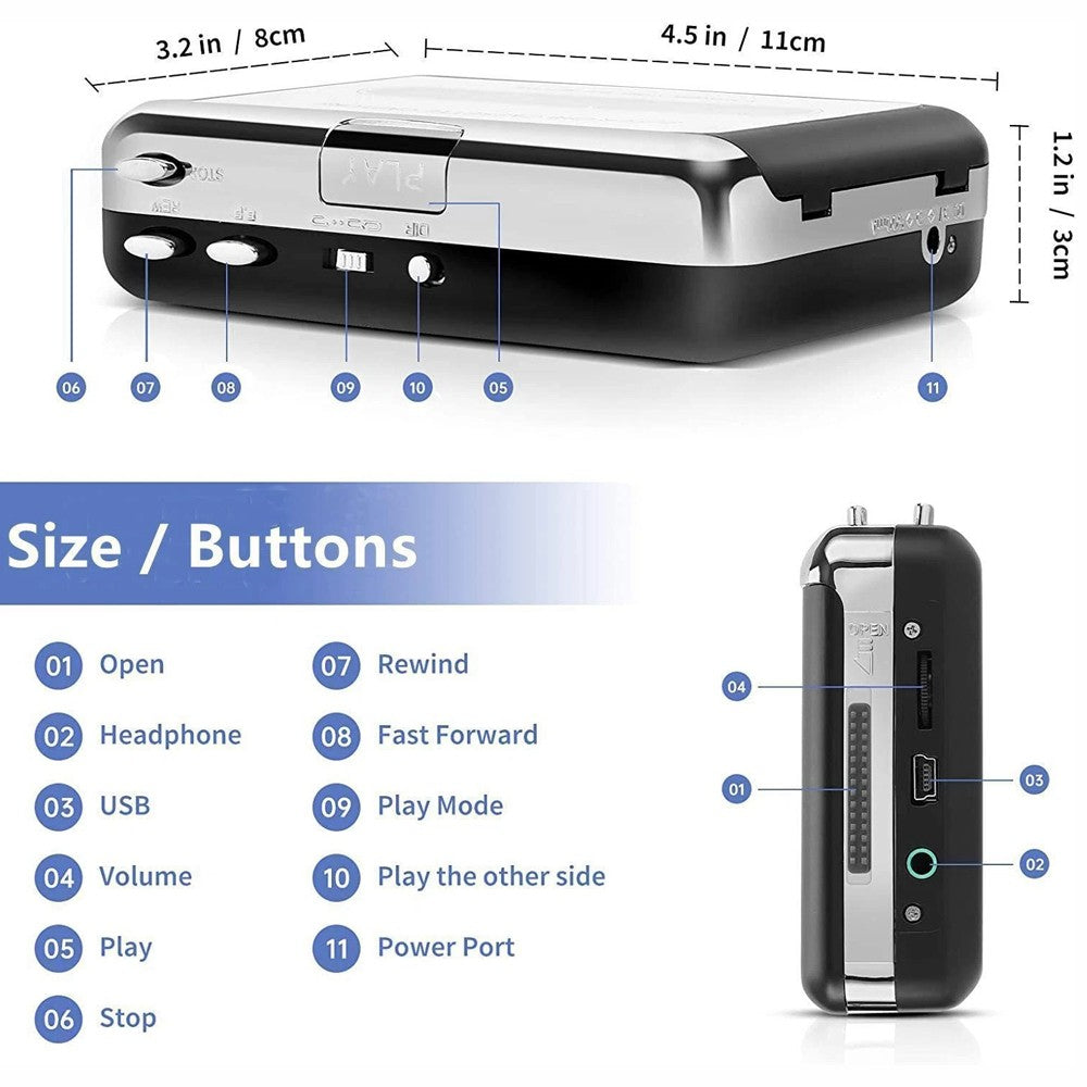 Portable Cassette Player Converter Recorder Convert Tapes to Digital MP3 USB US