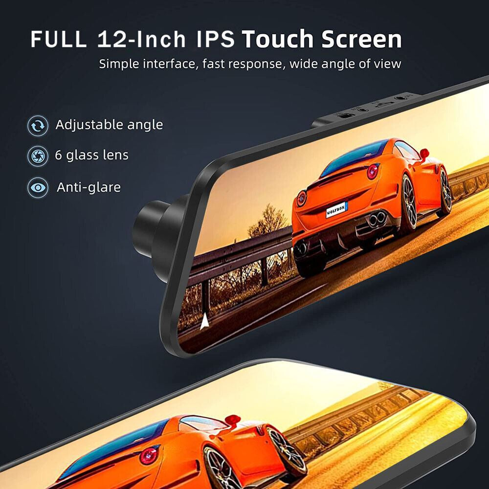 4K 12" Dash Cam Mirror GPS Wifi Voice Control Car Rear View Backup Dual Camera