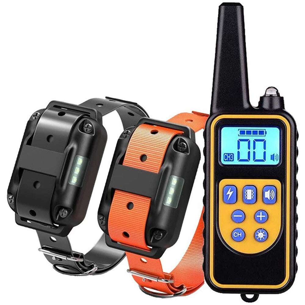 2 Collar Set 2600 FT Remote Dog Shock Training Rechargeable Waterproof LCD Pet
