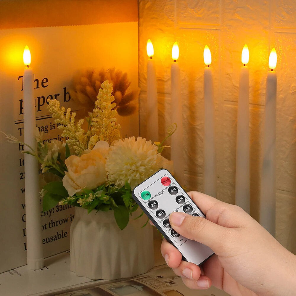 6 Set Rod Candles LED Night Light Decor Candles Flickering Timer Remote Control
