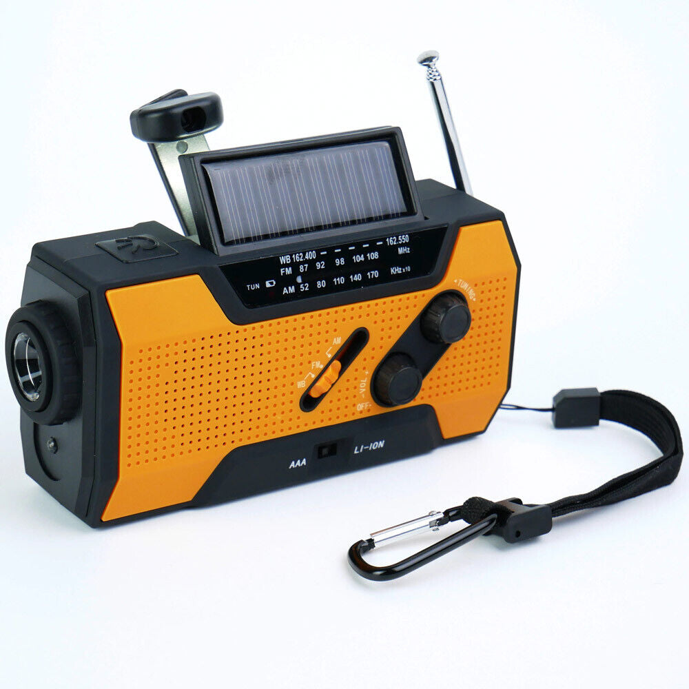 Emergency Solar Hand Crank Weather Radio 2000Mah Power Bank Charger Flash Light