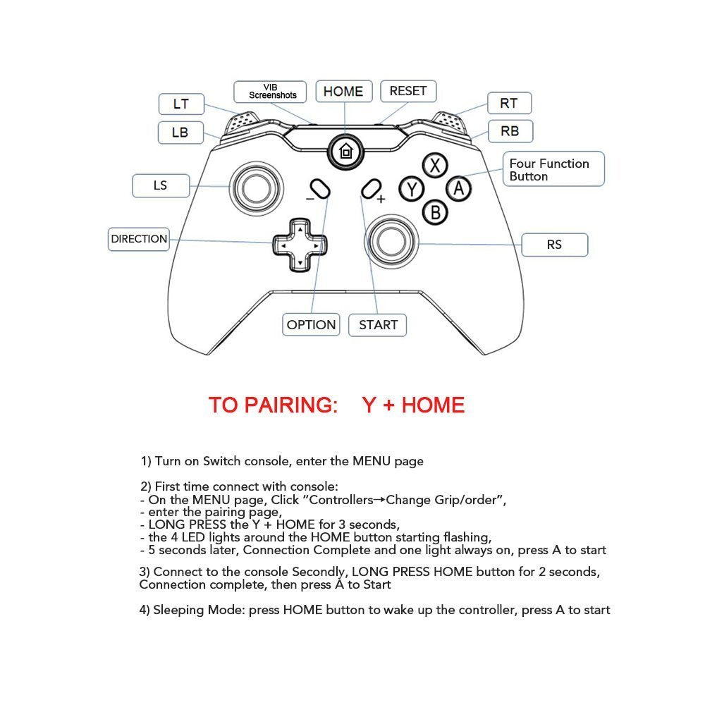 1X 2X Wireless Pro Controller Gamepad Joypad Remote for Nintendo Switch Console