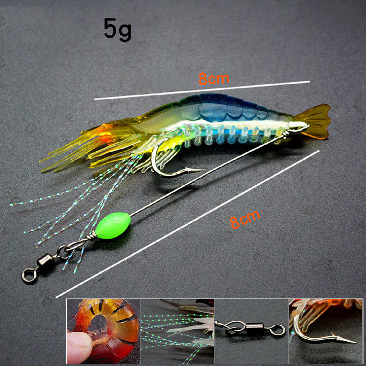 7X Luminous Fishing Bait Lure Artificial Shrimp Lures Soft Hook Prawn Bait Kit