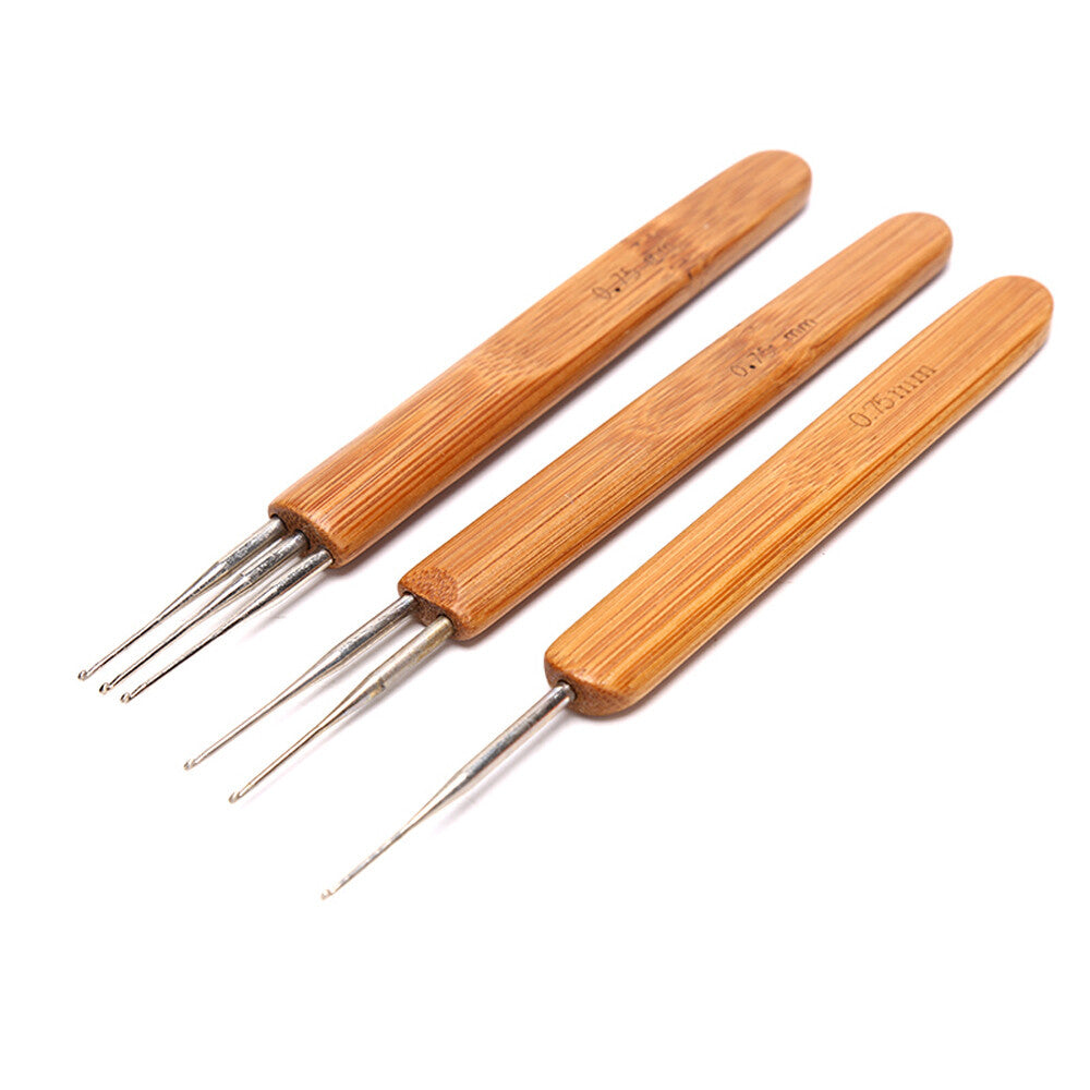 5PCS DIY Crochet Needle Hook Bamboo Handle Dread Knit Hair Making Braiding Tool