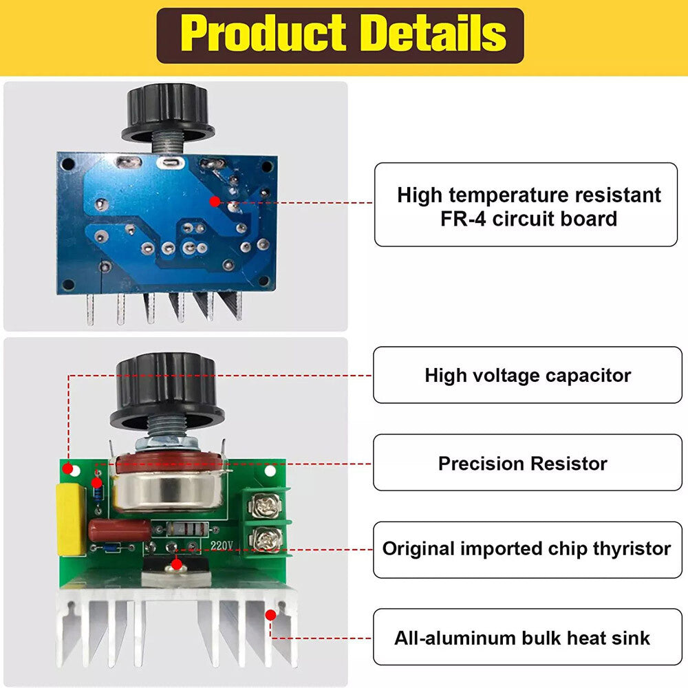 AC 120V~220V 4000W SCR Motor Speed Controller Volt Regulator Thermostat Dimmer