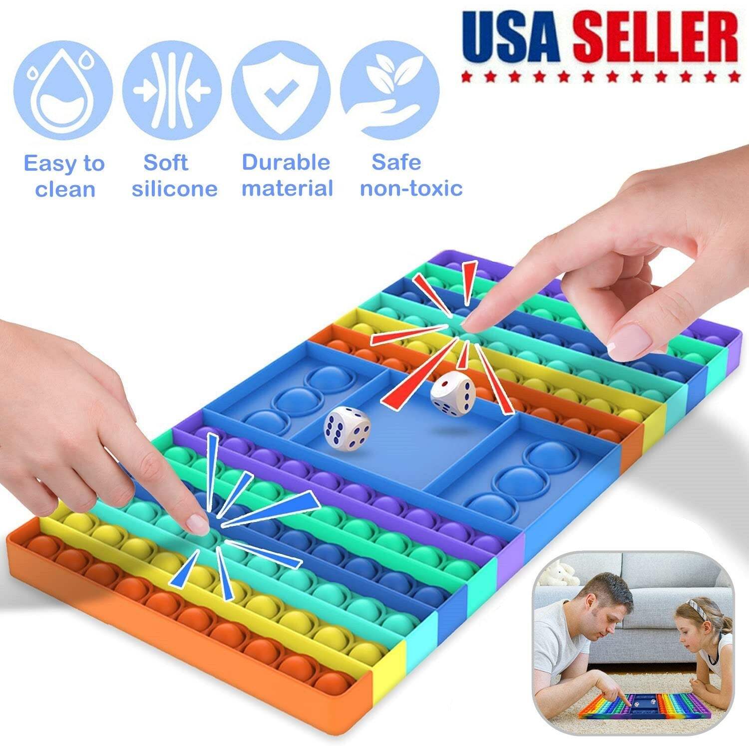 Rainbow Chess Board Toy Big Size Fidget Dice Pop Push It Bubble Sensory Games US
