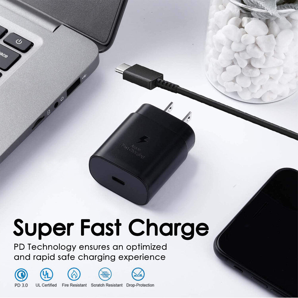 25W Type USB-C Super Fast Wall Charger + 6FT Cable for Samsung Galaxy S20 S21 5G