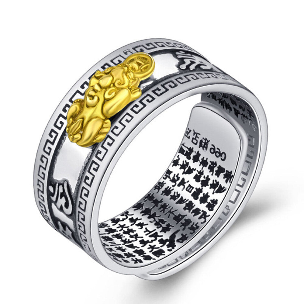 Feng Shui Pixiu Adjustable Ring Buddhist Mantra Attract Wealth Lucky Ring Charm