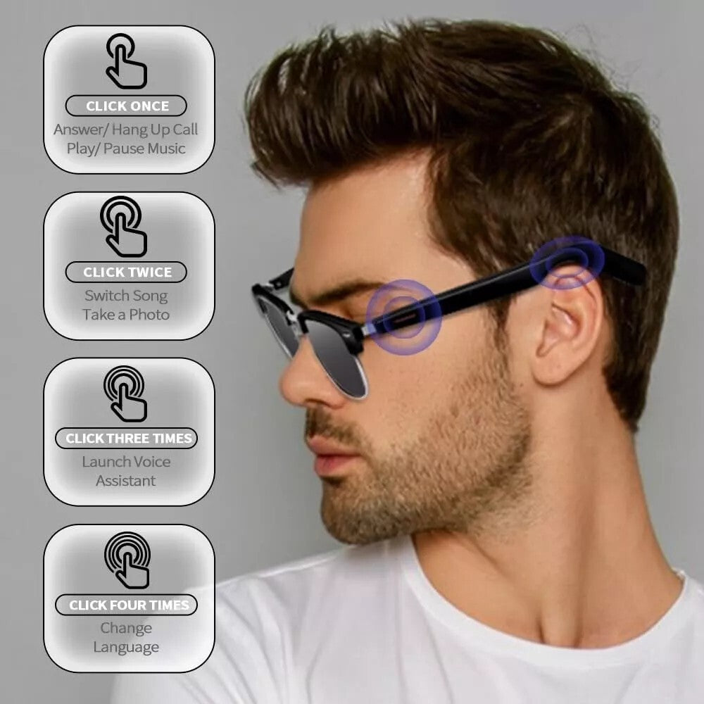 Smart Glasses Bluetooth Audio Glasses Stereo Music Call Headset Voice Control US