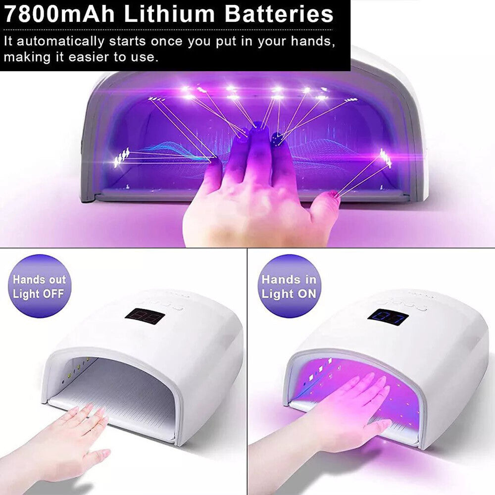 White 48W Cordless Wireless Rechargeable LED/UV Nail Lamp Gel Polish Nail Dryer