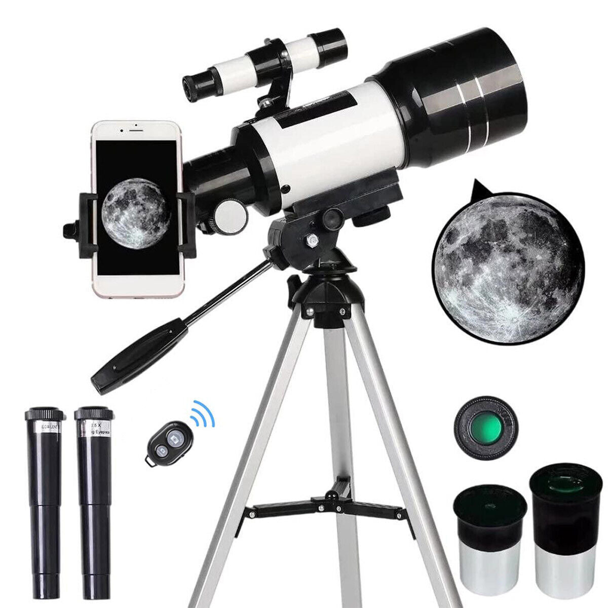 Telescope 300MM Astronomical 150X with Phone Adapter Barlow Lens for Kids Gift