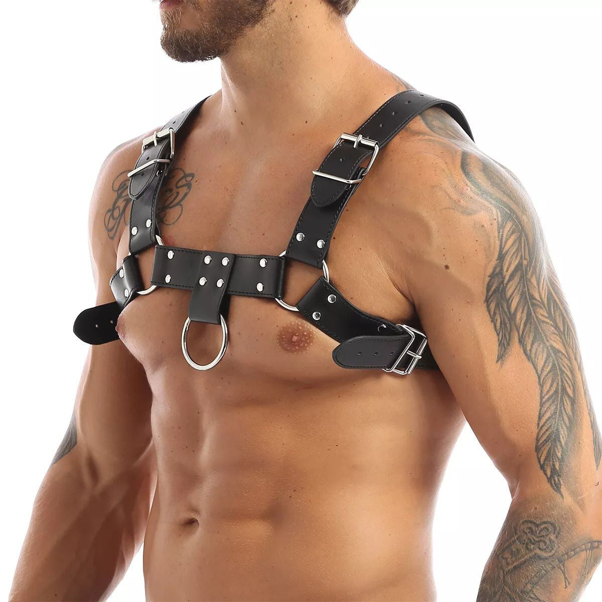 Men Adjustable PU Leather Body Chest Harness Belt Shoulder Elastic Buckle Strap