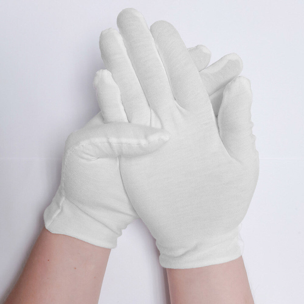12 Pairs (24 PCS) White Soft Cotton Work Gloves Jewelry Coin Silver Inspection