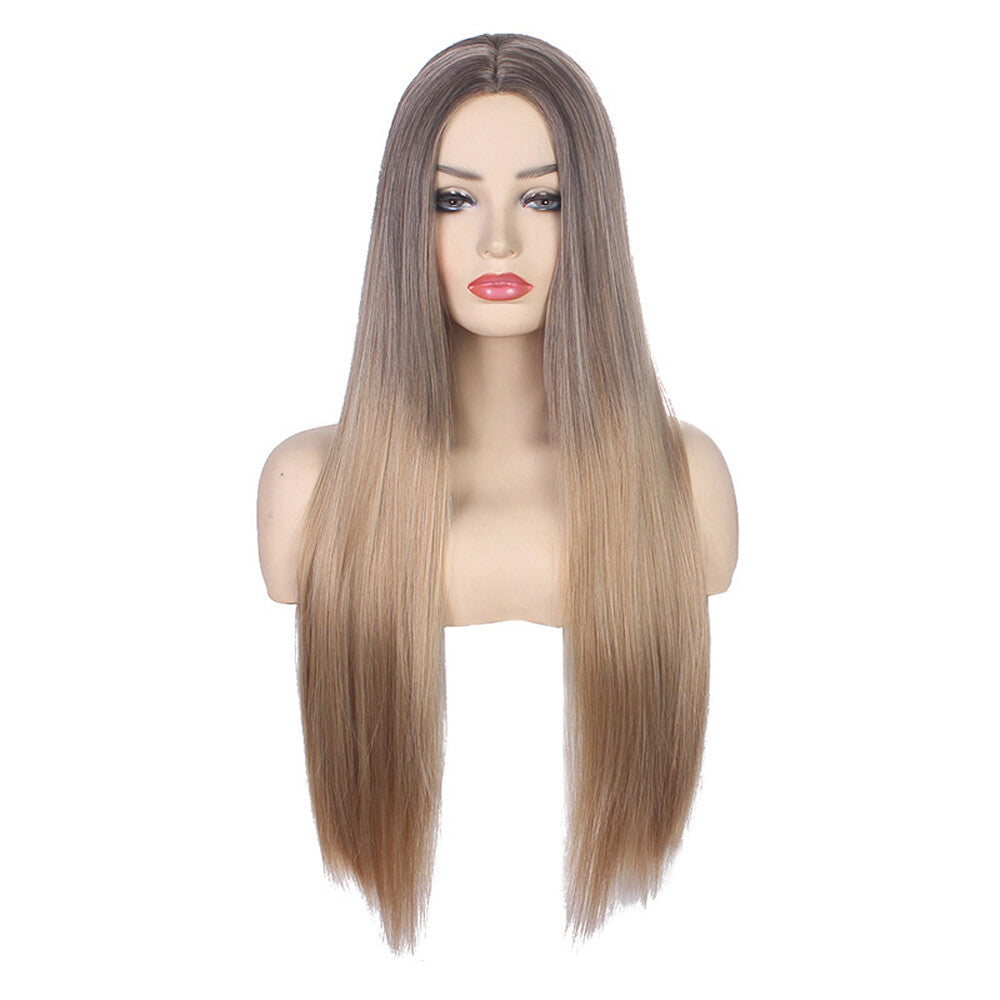 Ombre Blonde Women Real Long Straight Hair Wigs Ladies Natural Cosplay Full Wig