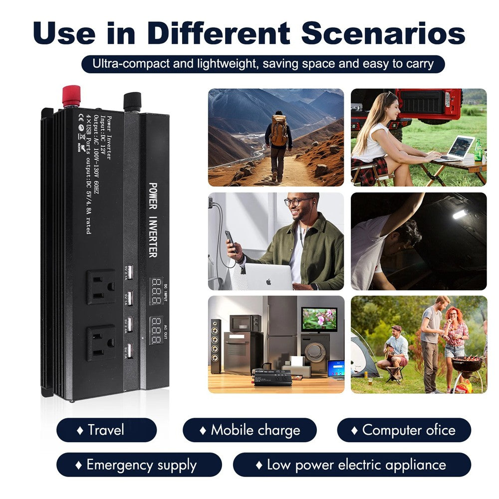 6000W Solar Converter Car Power Inverter DC 12V to AC 110V LCD Sine Wave Home RV