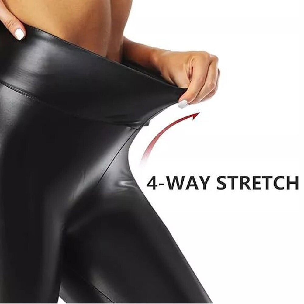 Women Stretchy Faux Leather Leggings Casual PU Pants High Waist Pencil Trousers