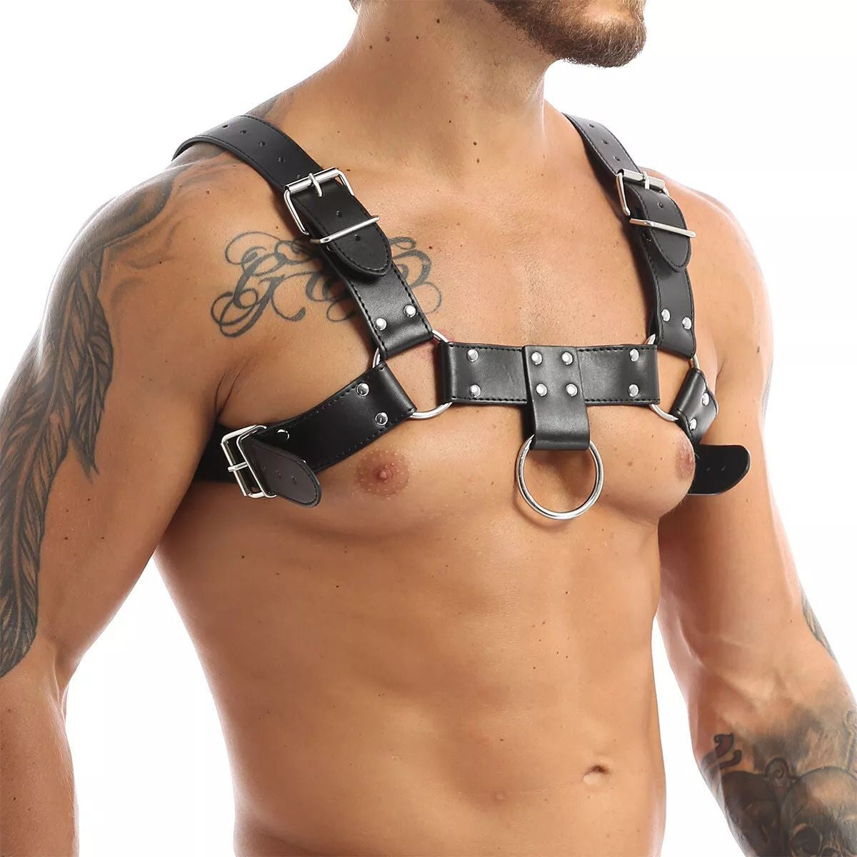 Men Adjustable PU Leather Body Chest Harness Belt Shoulder Elastic Buckle Strap