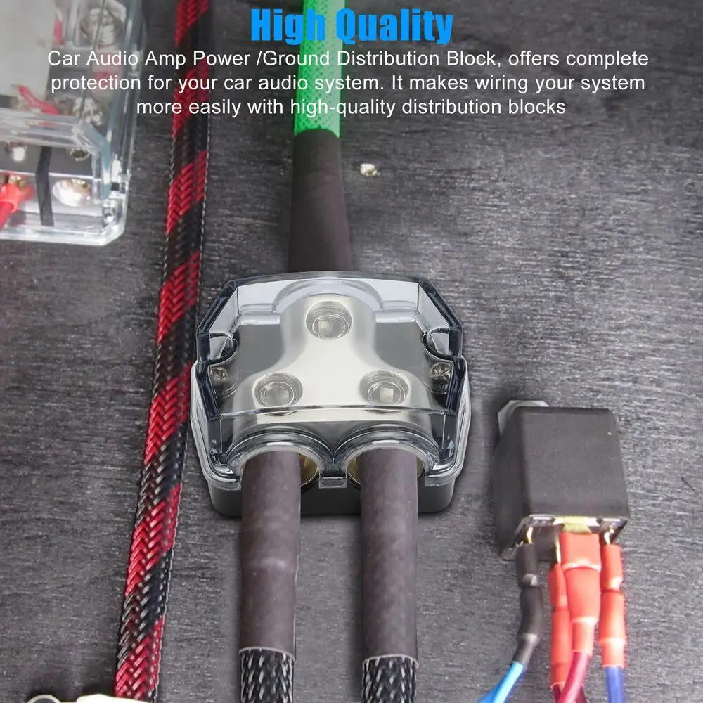 2PC Car Audio Amp Power Ground Distributor 2-Way Distribution Block Gauge In&Out