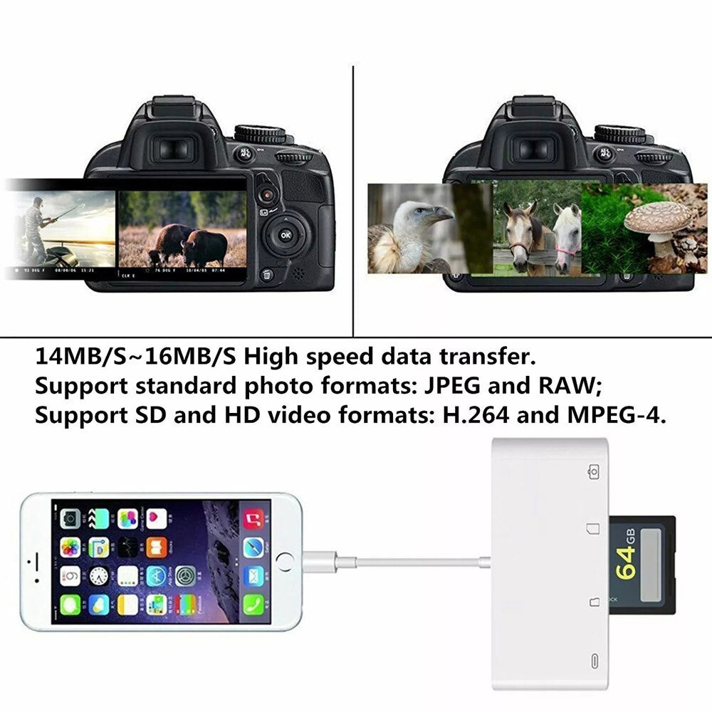 USB to Card Reader Adapter 4In1 Camera Micro SD Memory Slot for Iphone Ipad Ipod