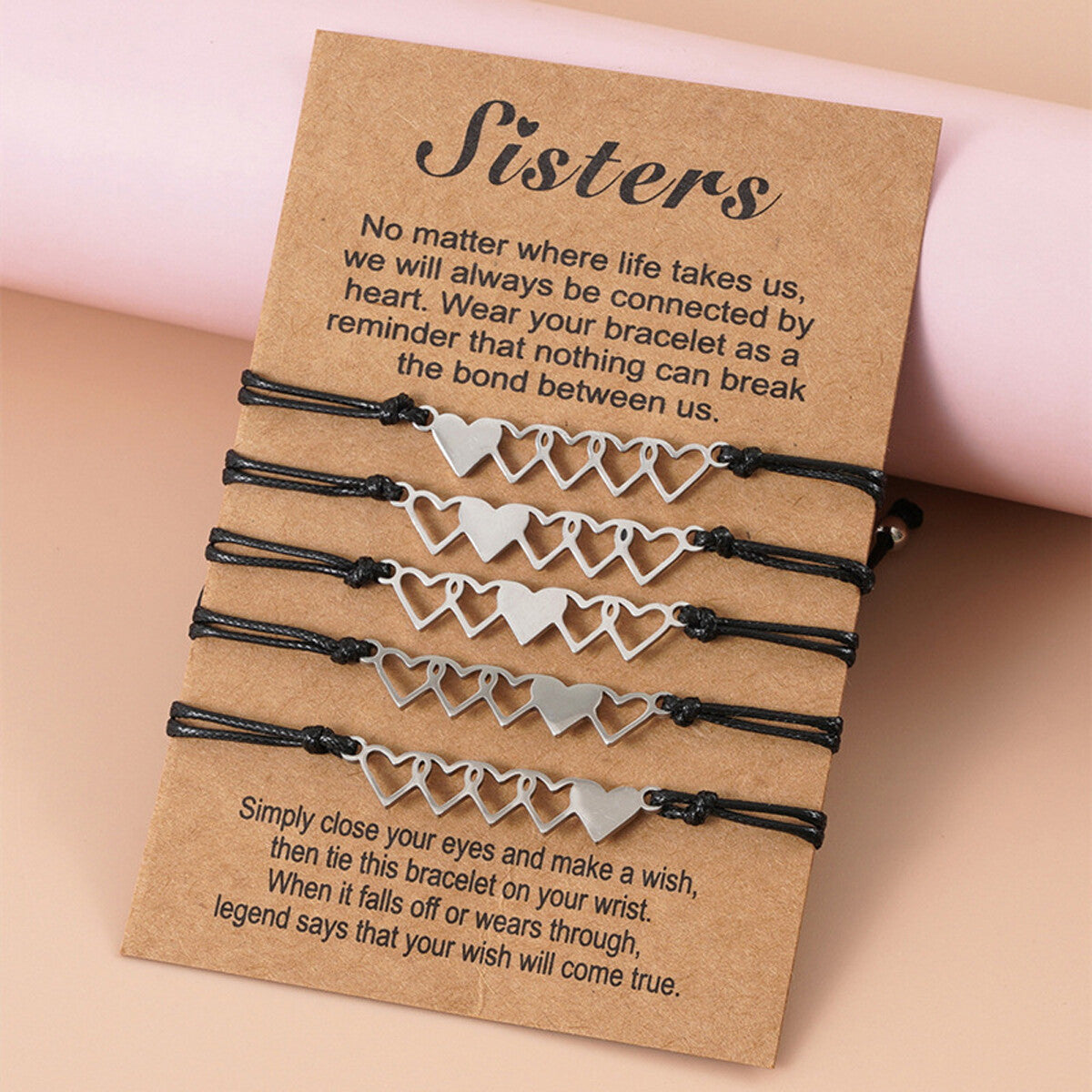 5PCS Matching Heart Sister Bracelet Best Friend BFF Long Distance Bracelets US