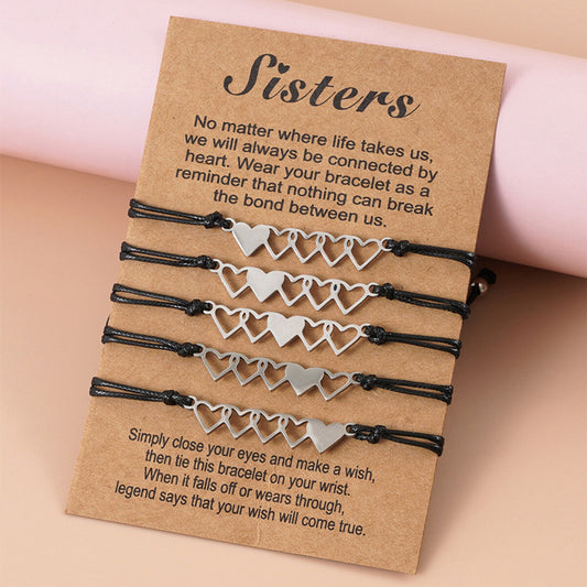 5PCS Matching Heart Sister Bracelet Best Friend BFF Long Distance Bracelets US