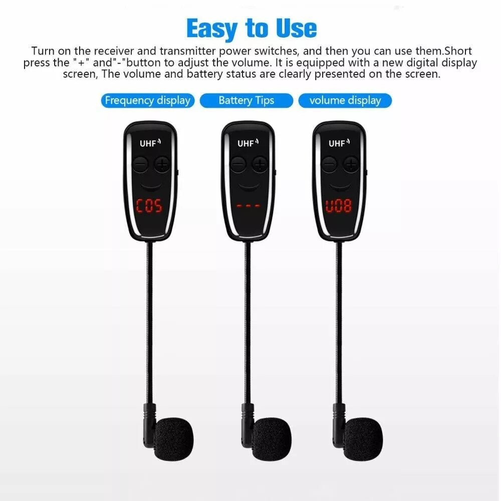 165FT Range UHF Wireless Microphone Headset Mic System+Digital Screen Speech US