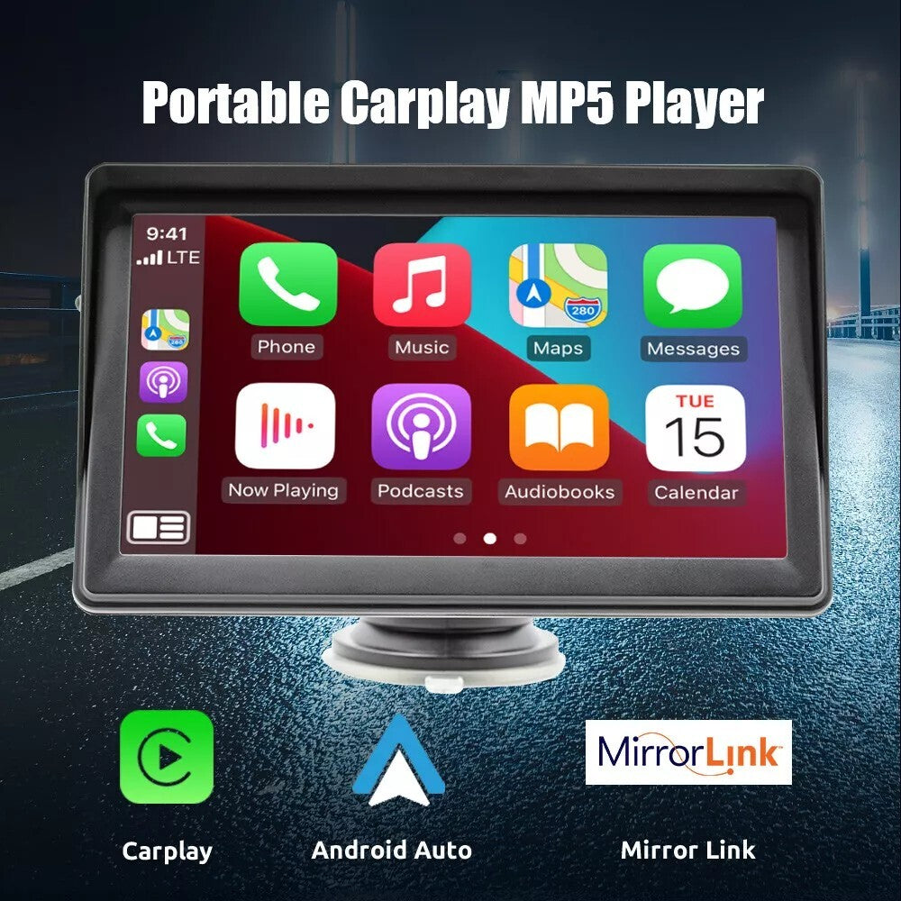 7" Portable Wireless Car Stereo with Carplay Android Auto Play FM & Backup Cam