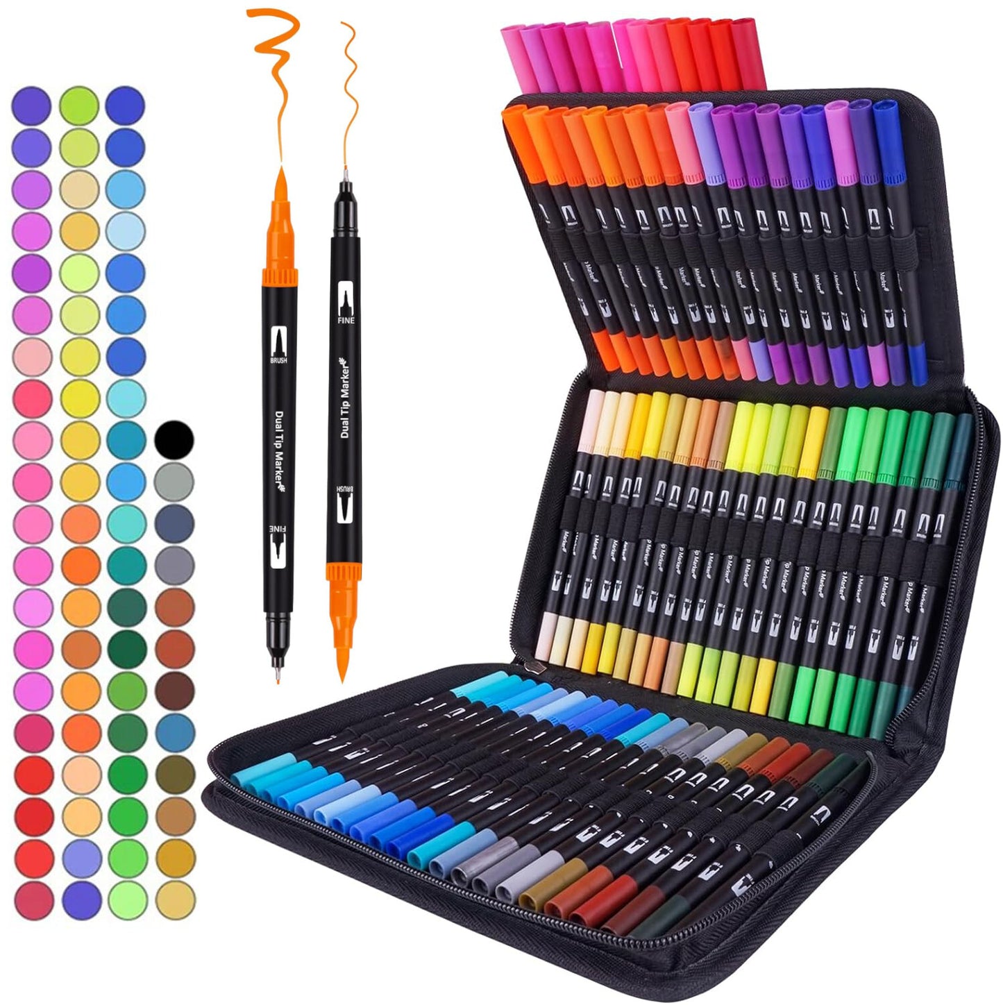 Dual Brush Marker Pens 72 Colors Art Markers Set W/ Fine and Brush Tip Kids Gift