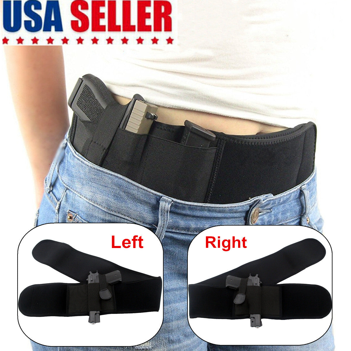 Tactical Belly Gun Holster Belt Concealed Carry Waist Pistol Holder Magazine Bag