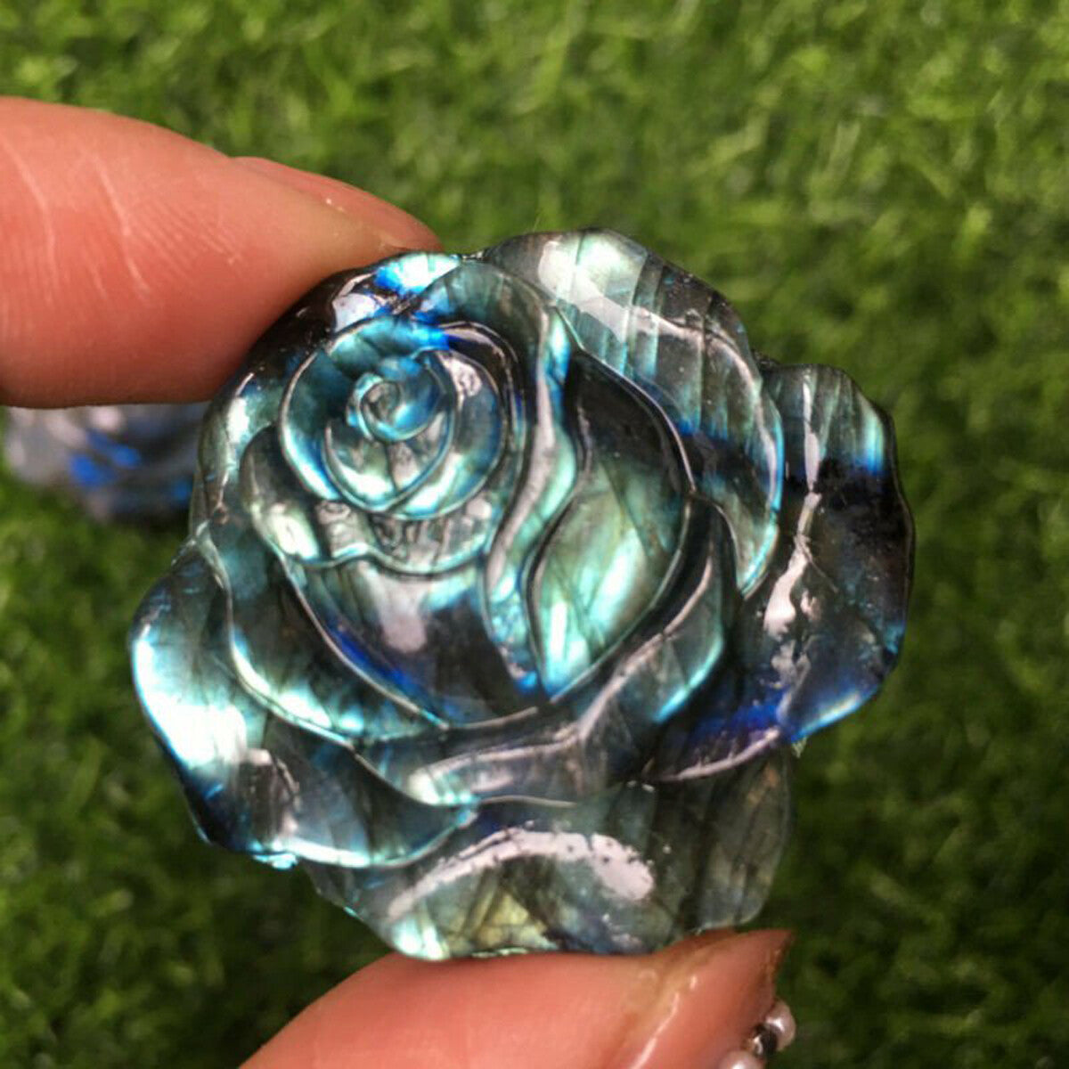 Natural Labradorite Hand Carved the Roses Quartz Crystal Healing US 1 PC