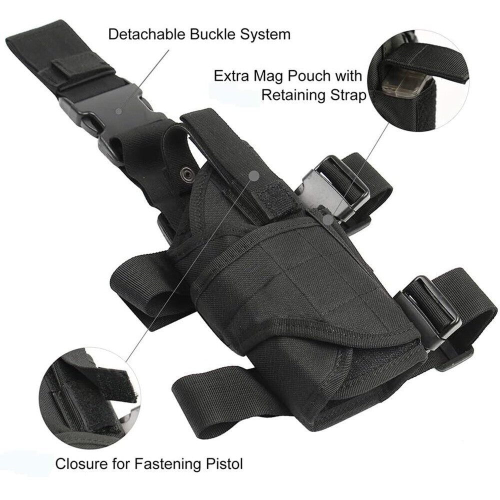Tactical Holster Adjustable Pistol Gun Drop Leg Thigh Magazine Pouch Right Hand