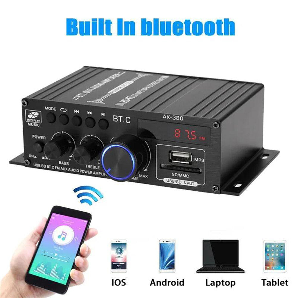 800W 2Channel Bluetooth Mini HIFI Power Audio Stereo Amp Home Car Amplifier FM
