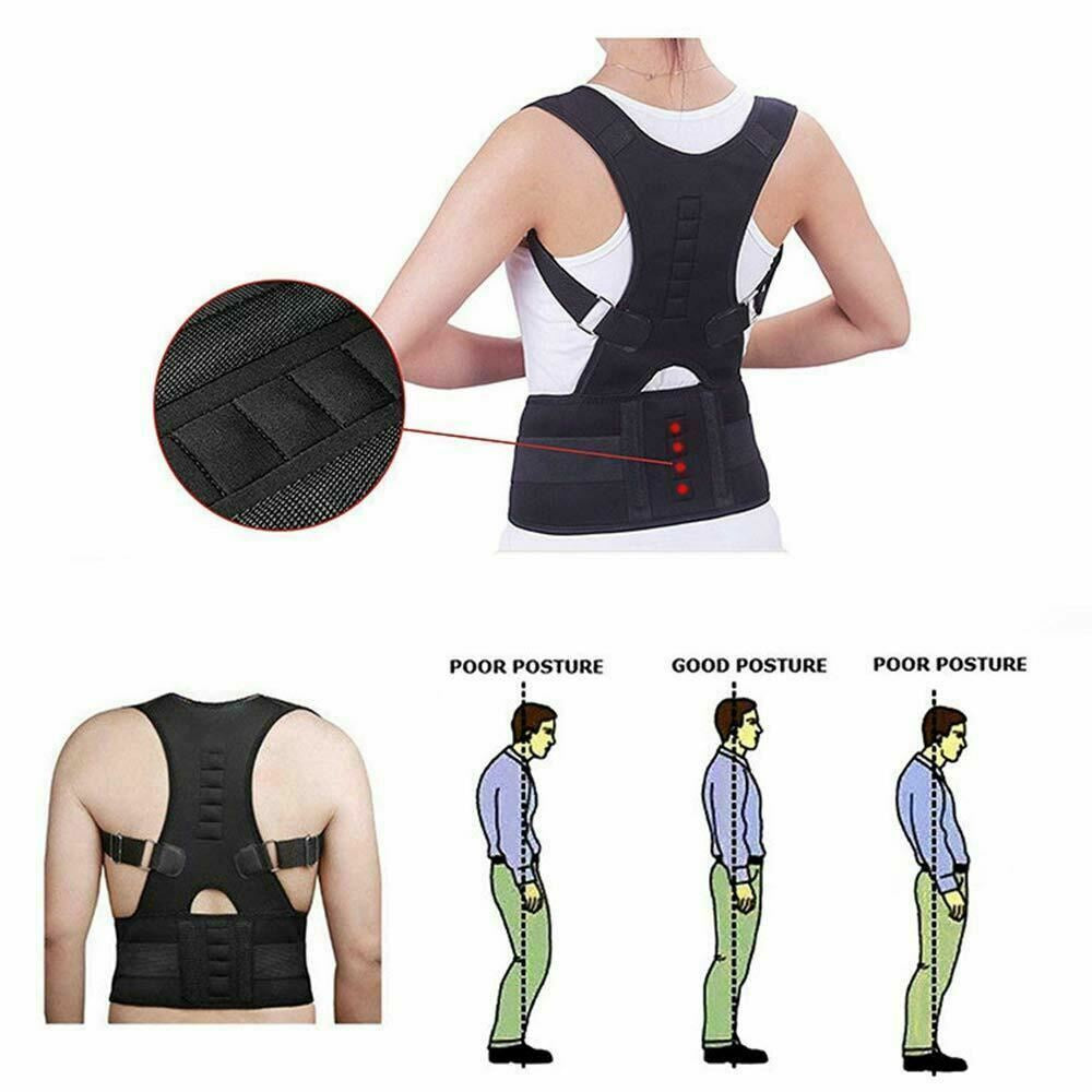 Back Posture Magnetic Shoulder Corrector Support Brace Belt Therapy Men Women