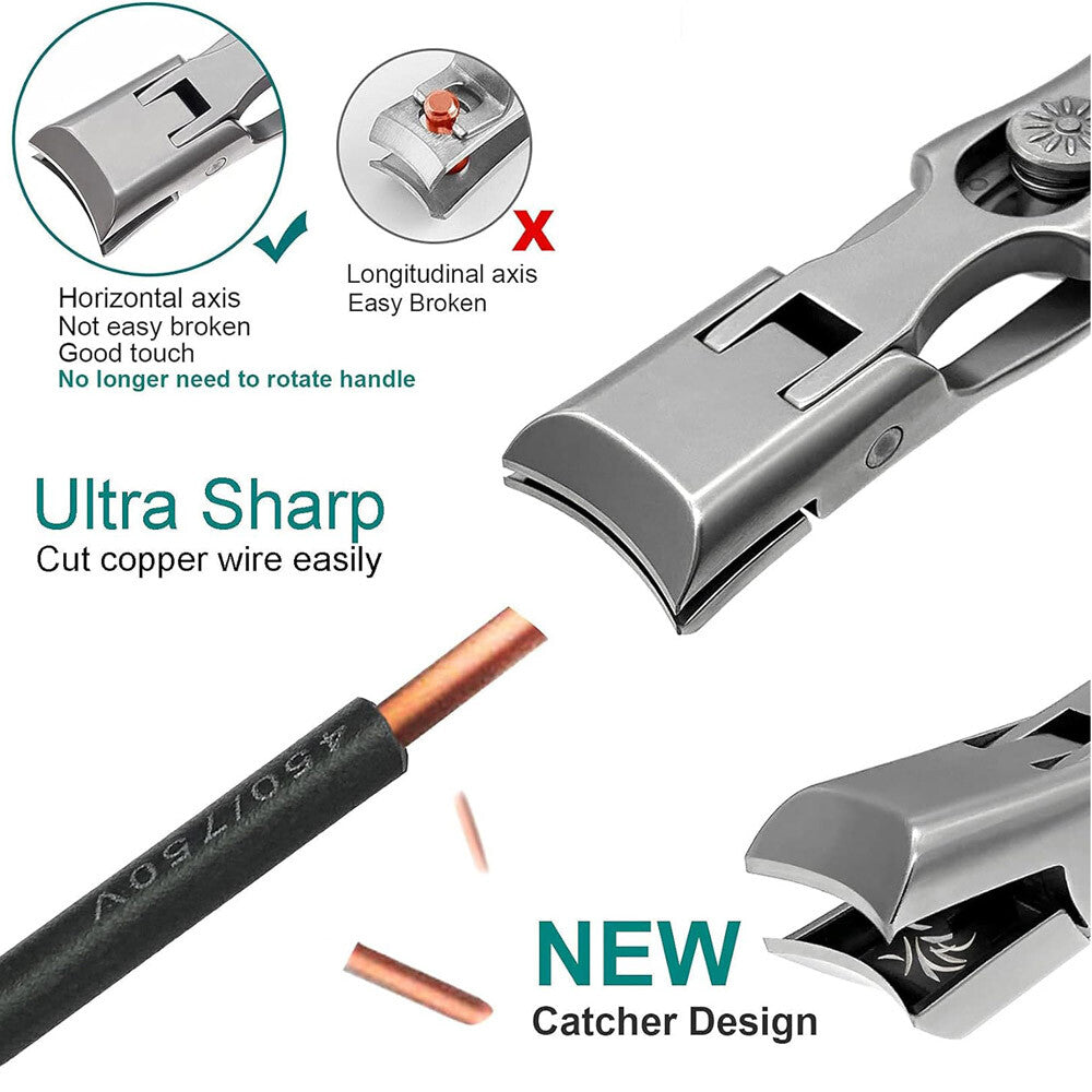 New Ultra Sharp Nail Clippers Steel Wide Jaw Opening anti Splash Portable US